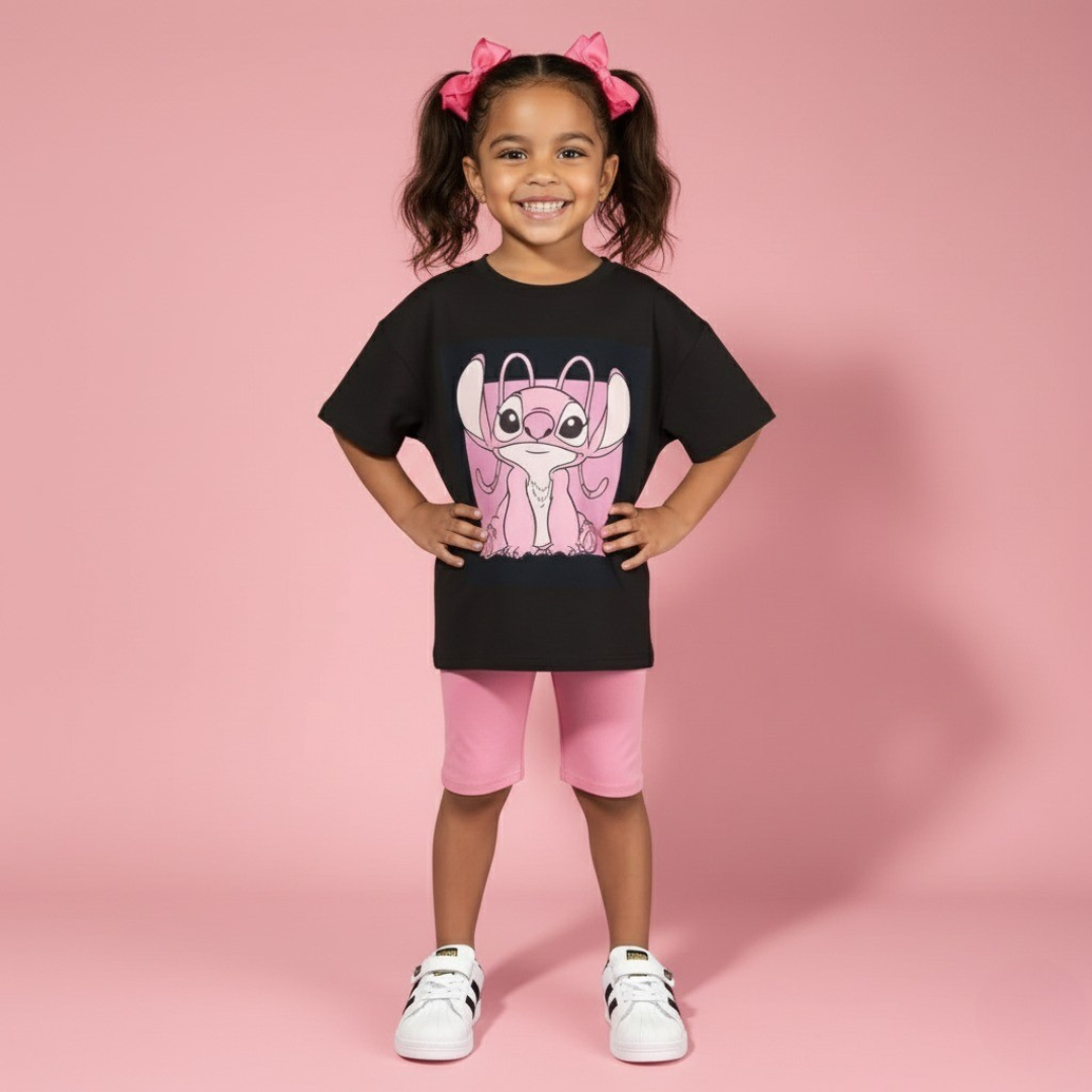 Kids Cartoon Outfit Pink Alien