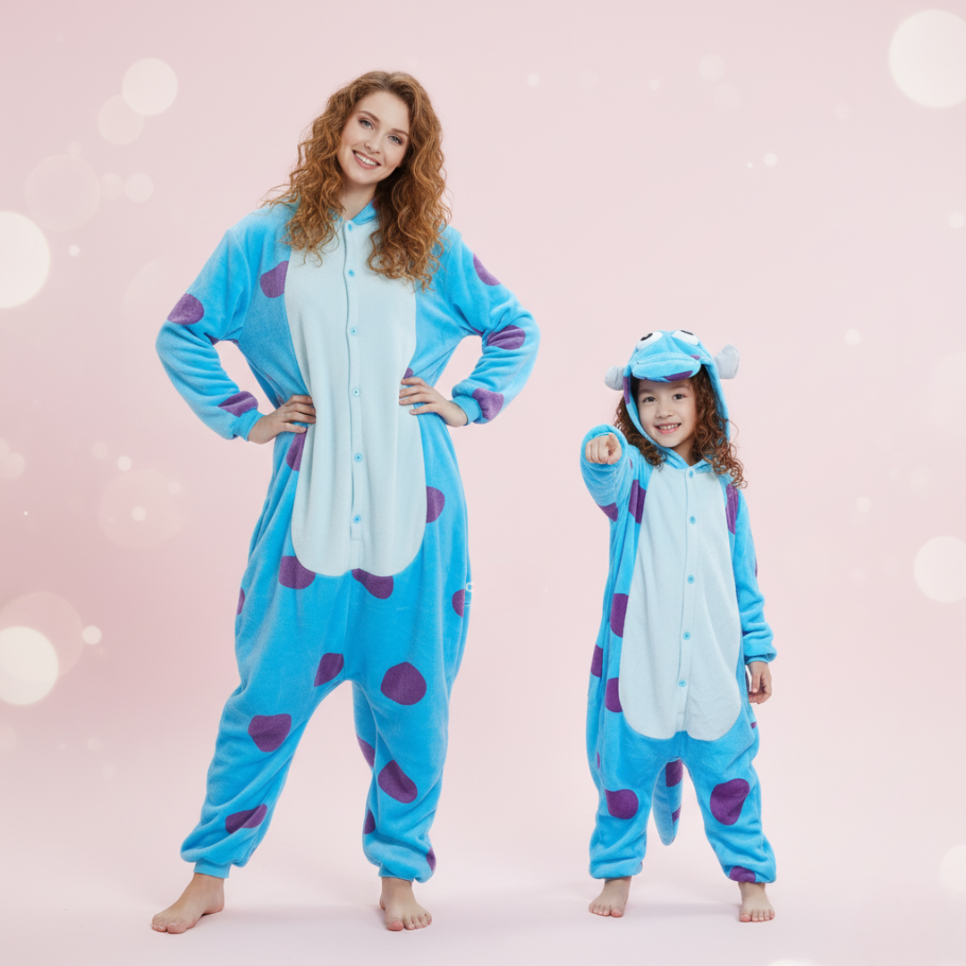 Blue Monster Kigurumi Pajamas for Mom and Child