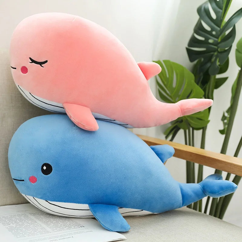 Whale Plush Cushion – Blue & Pink