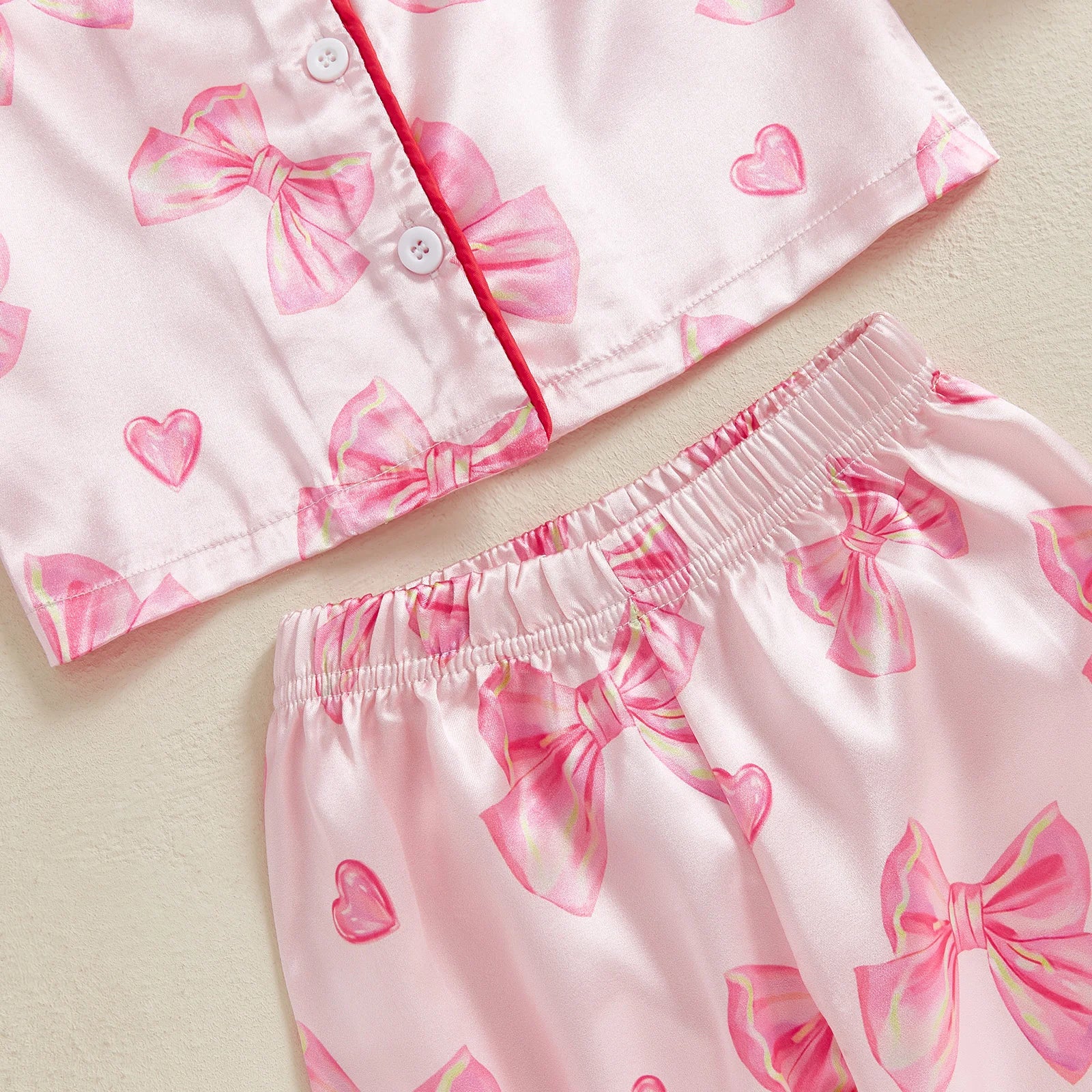 Satin Pajamas with Bow and Heart