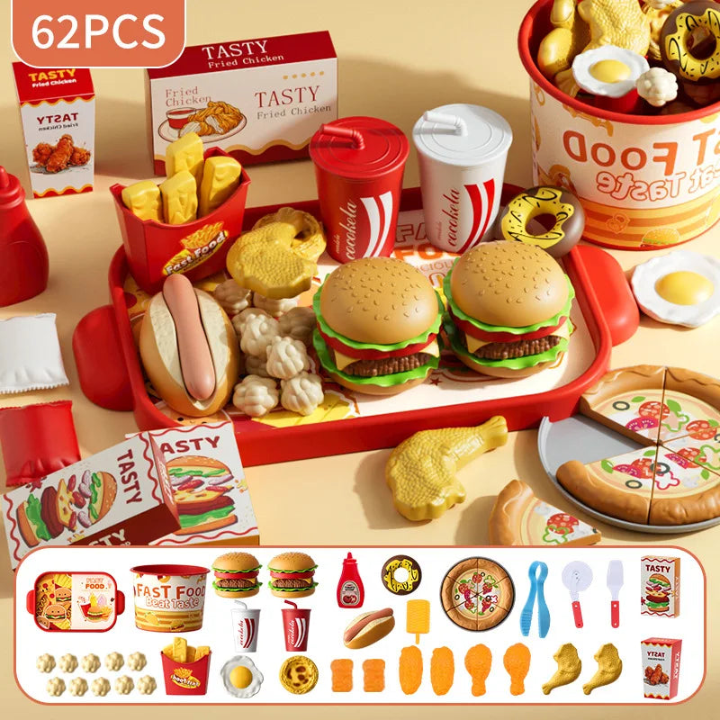 Kids Play Food Set – Pretend Fast Food Cooking Toy Kit