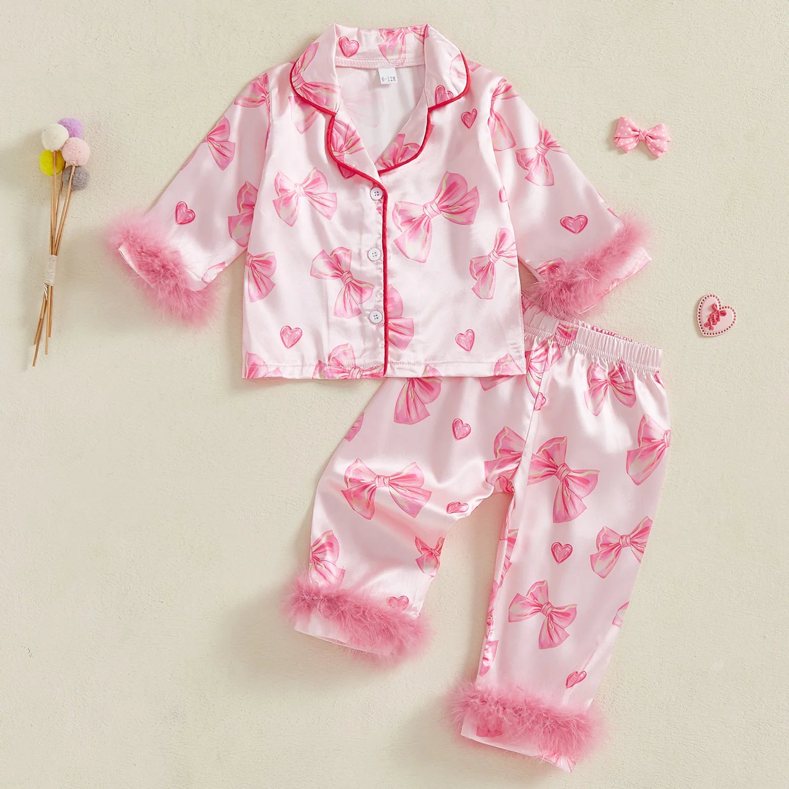 Satin Pajamas with Bow and Heart