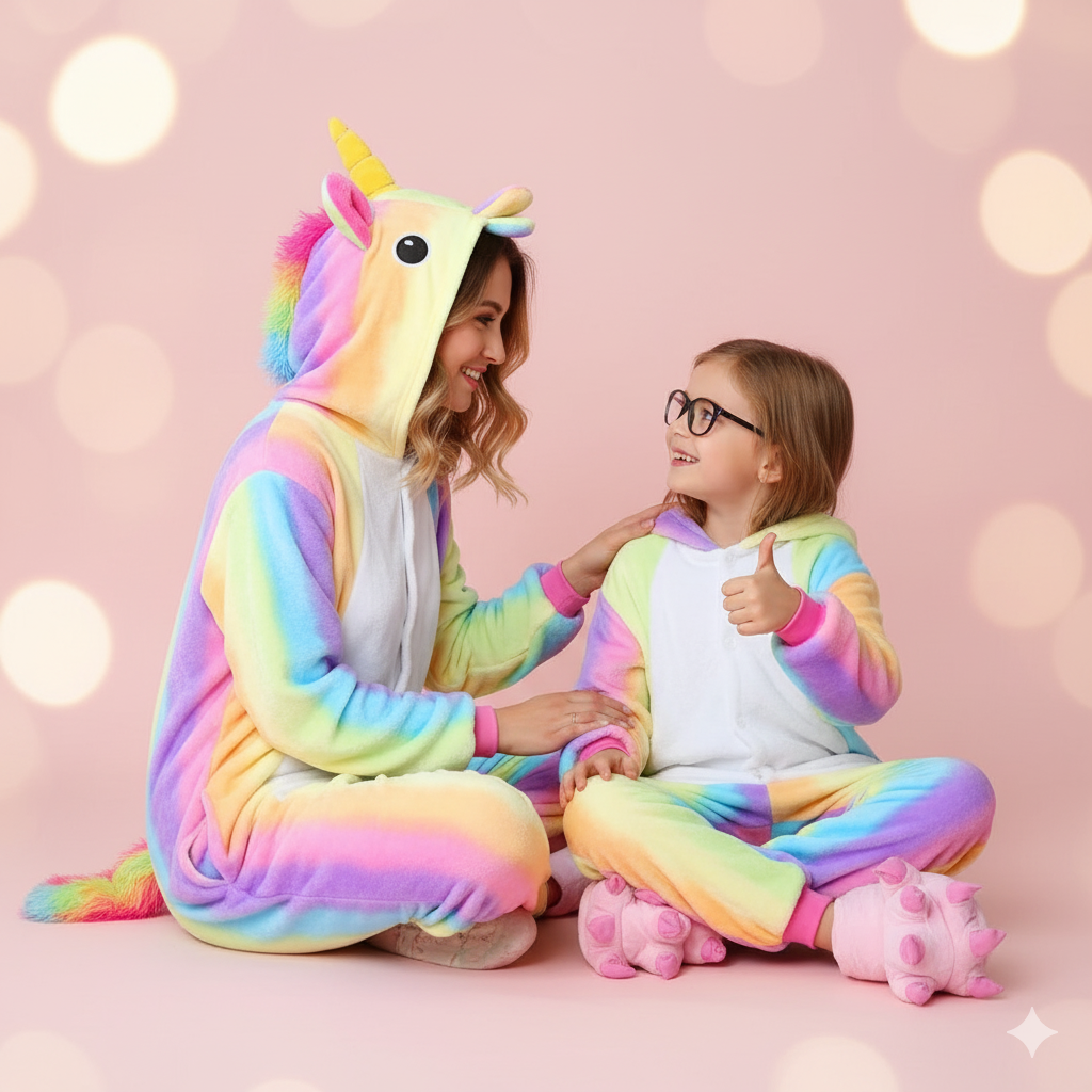 Rainbow Unicorn Kigurumi Pajamas for Mom and Child