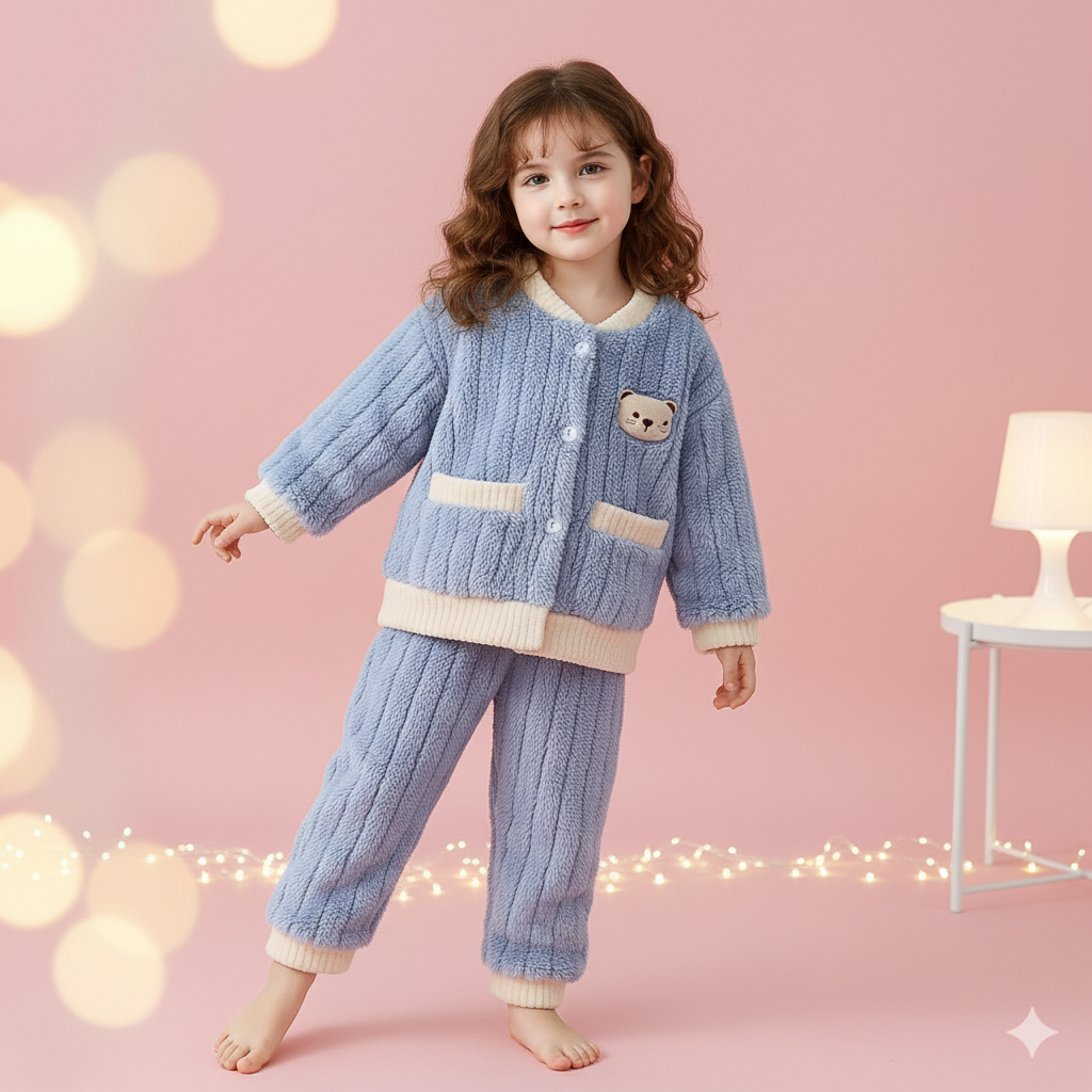 Cozy Bear Fleece Pajama Set for Kids