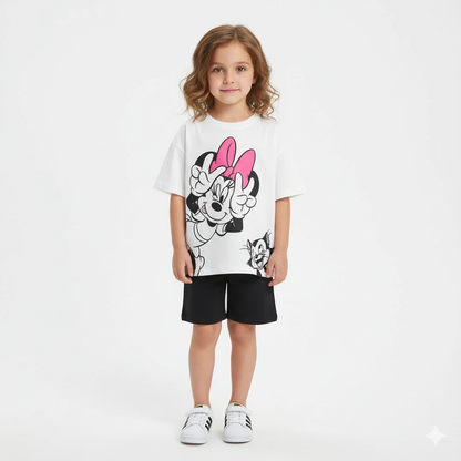 Playful Bow & Kitty Outfit for Girls