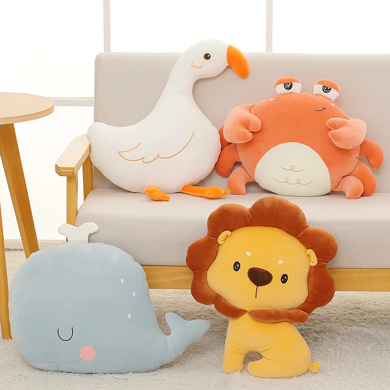 Cuddly Animal Pillow Collection – Lion, Crab, Whale & Goose