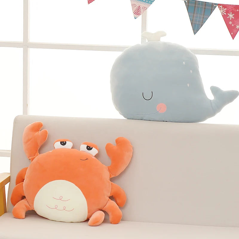 Cuddly Animal Pillow Collection – Lion, Crab, Whale & Goose