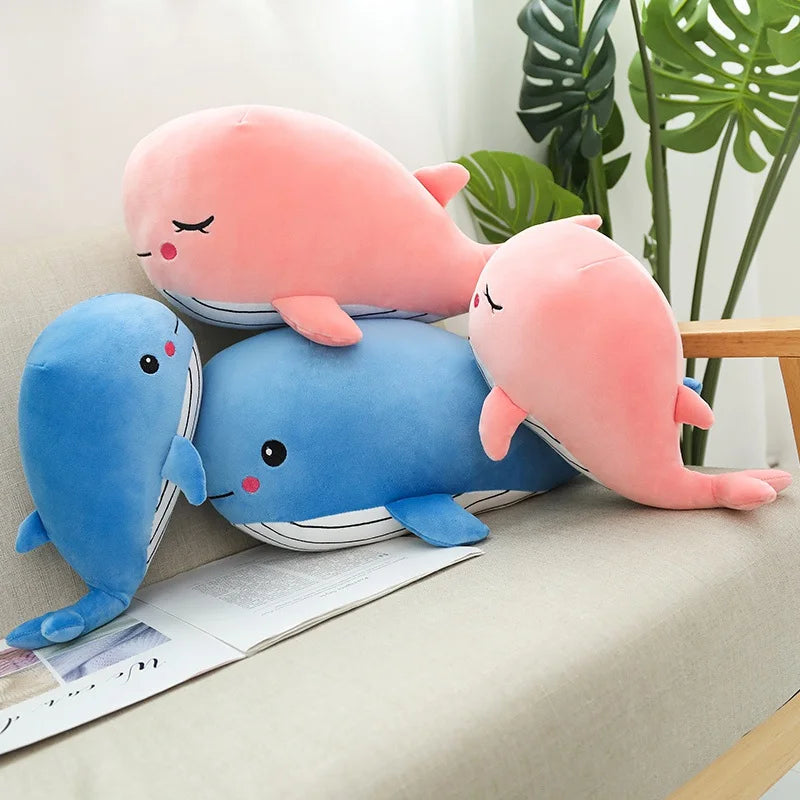 Whale Plush Cushion – Blue & Pink