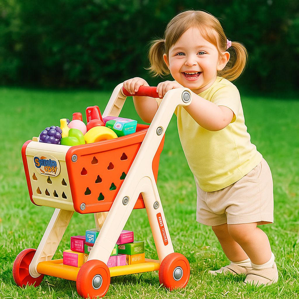 Kids Shopping Cart with Fruit Accessories