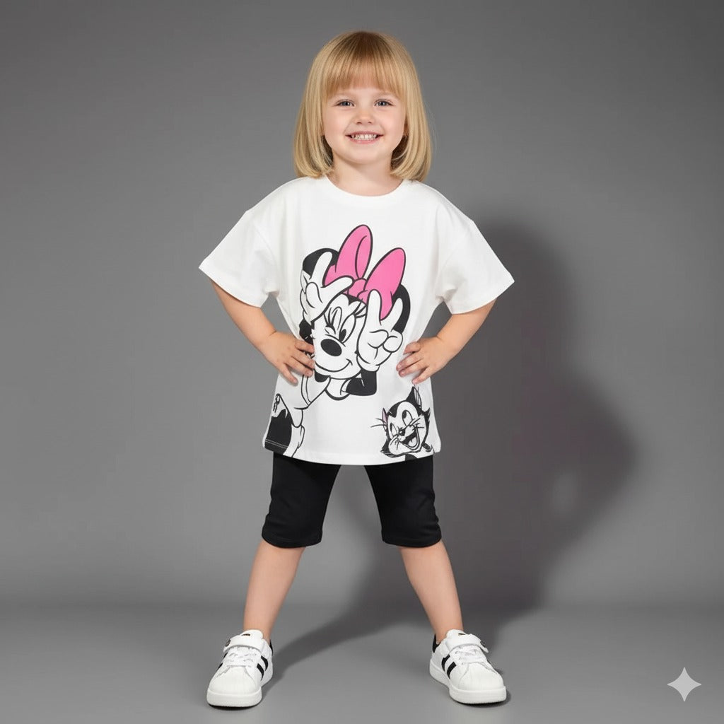 Playful Bow & Kitty Outfit for Girls