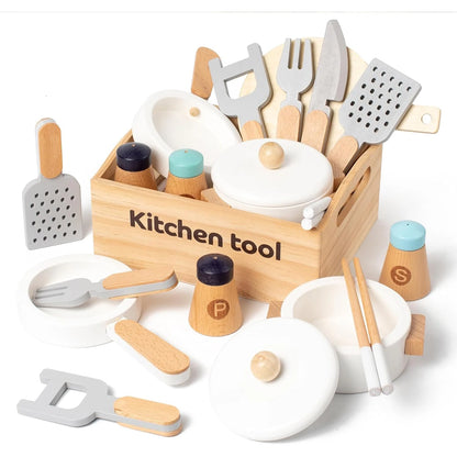 Wooden Kitchen Playset – Fruits, Vegetables, Bakery & Cooking Tools