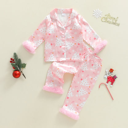 Pink Christmas Pajamas with fur cuffs