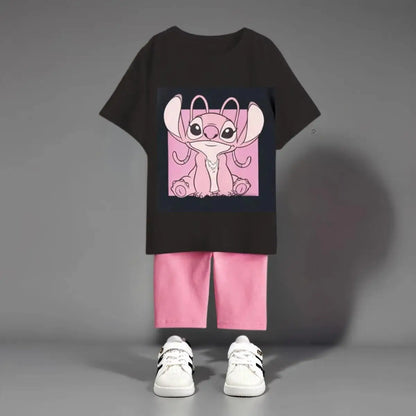 Kids Cartoon Outfit Pink Alien