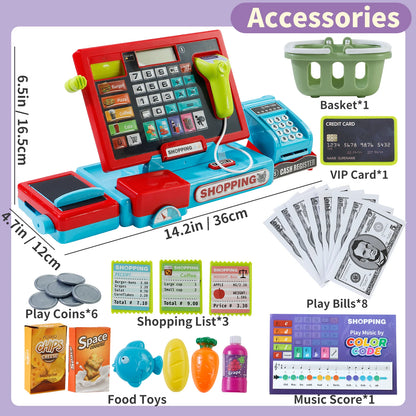 Electronic Cash Register Toy with Scanner, Calculator & Shopping Accessories