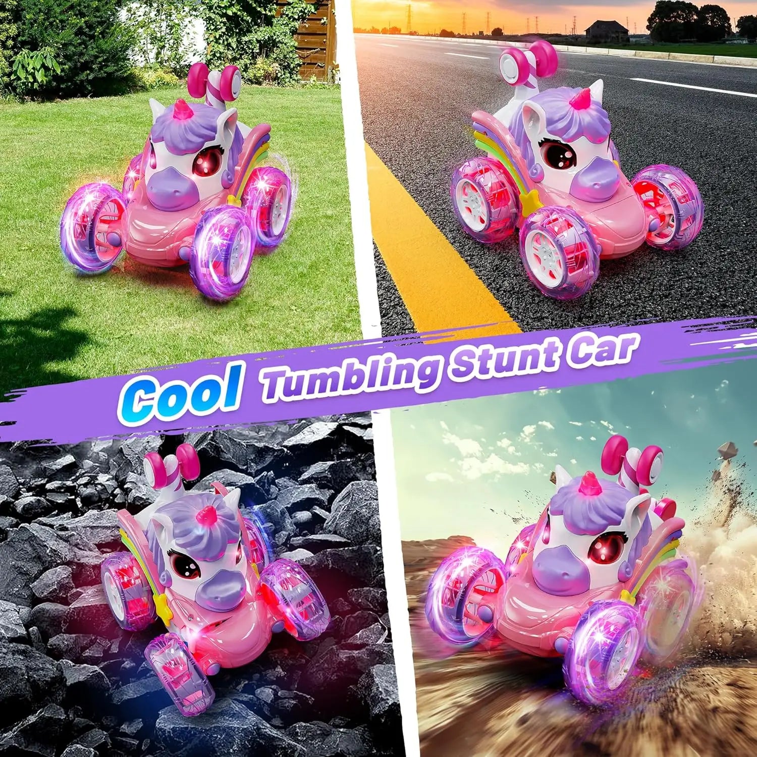 Light-Up Unicorn Remote Control Stunt Car