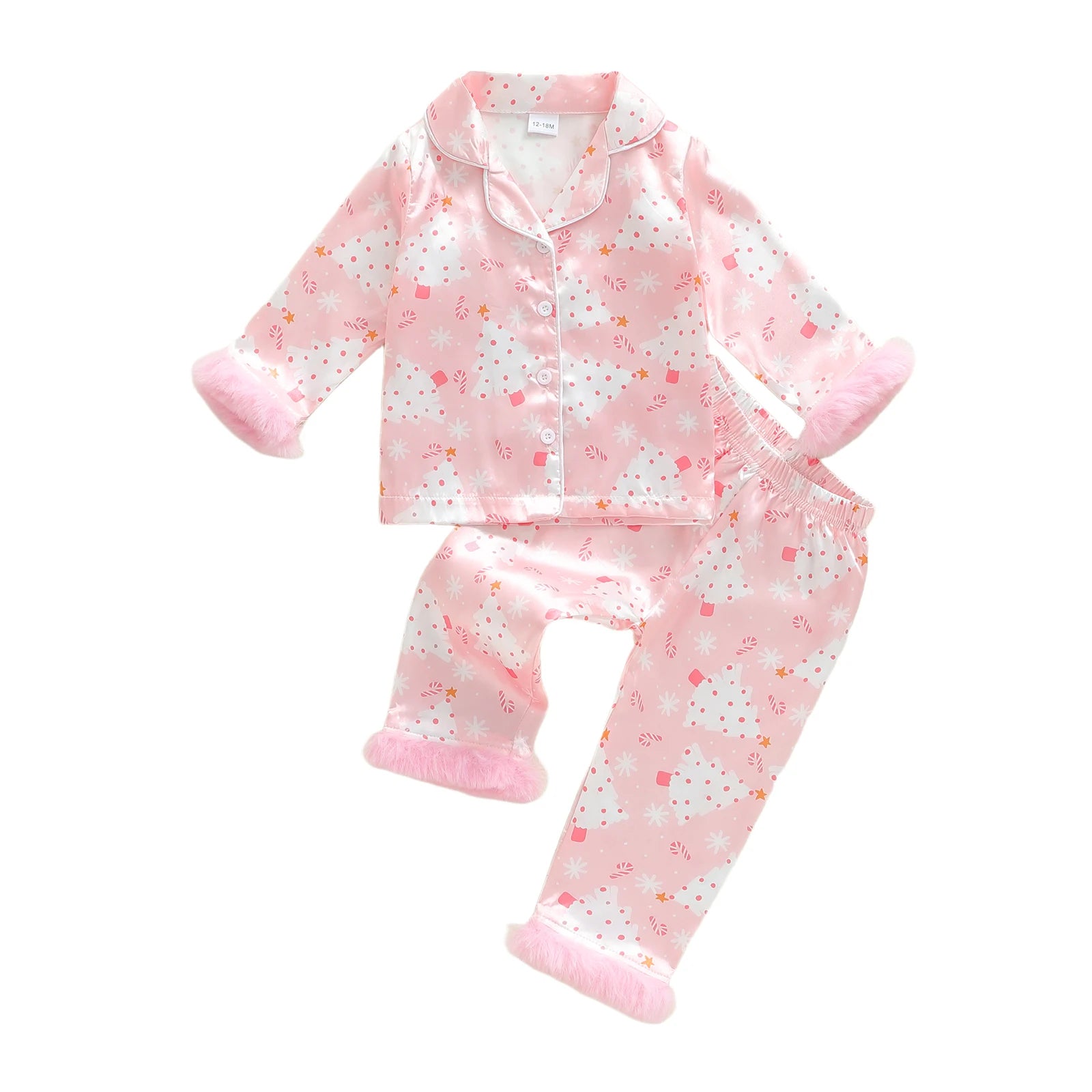 Pink Christmas Pajamas with fur cuffs