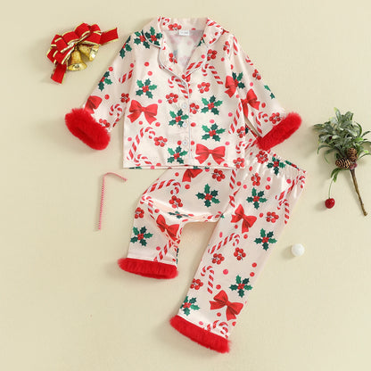 Christmas Magic Pajamas with Candy Cane & Holly Details