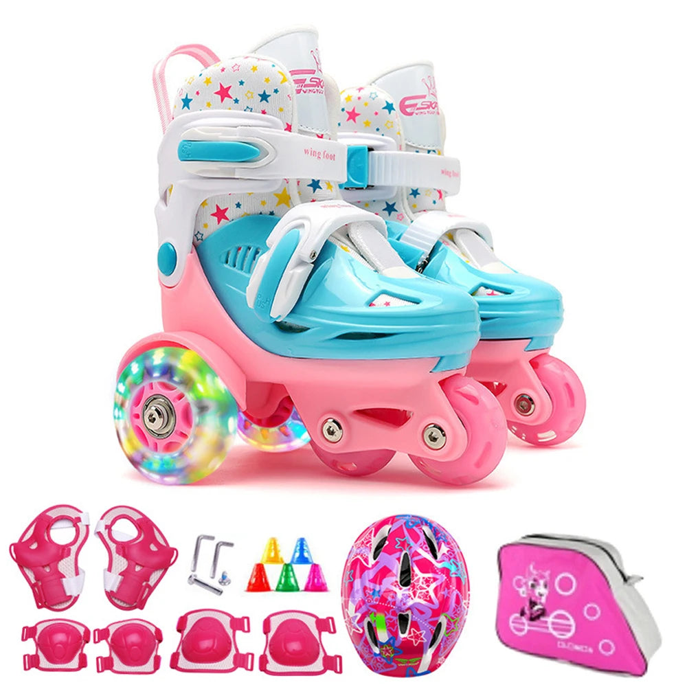 Kids 2-in-1 Roller Skates with LED Lights & Safety Gear