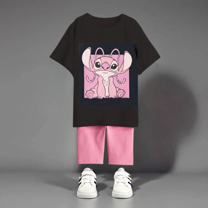 Kids Cartoon Outfit Pink Alien