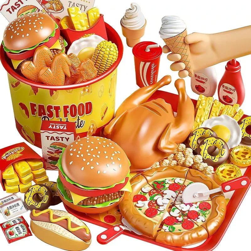 Kids Play Food Set – Pretend Fast Food Cooking Toy Kit