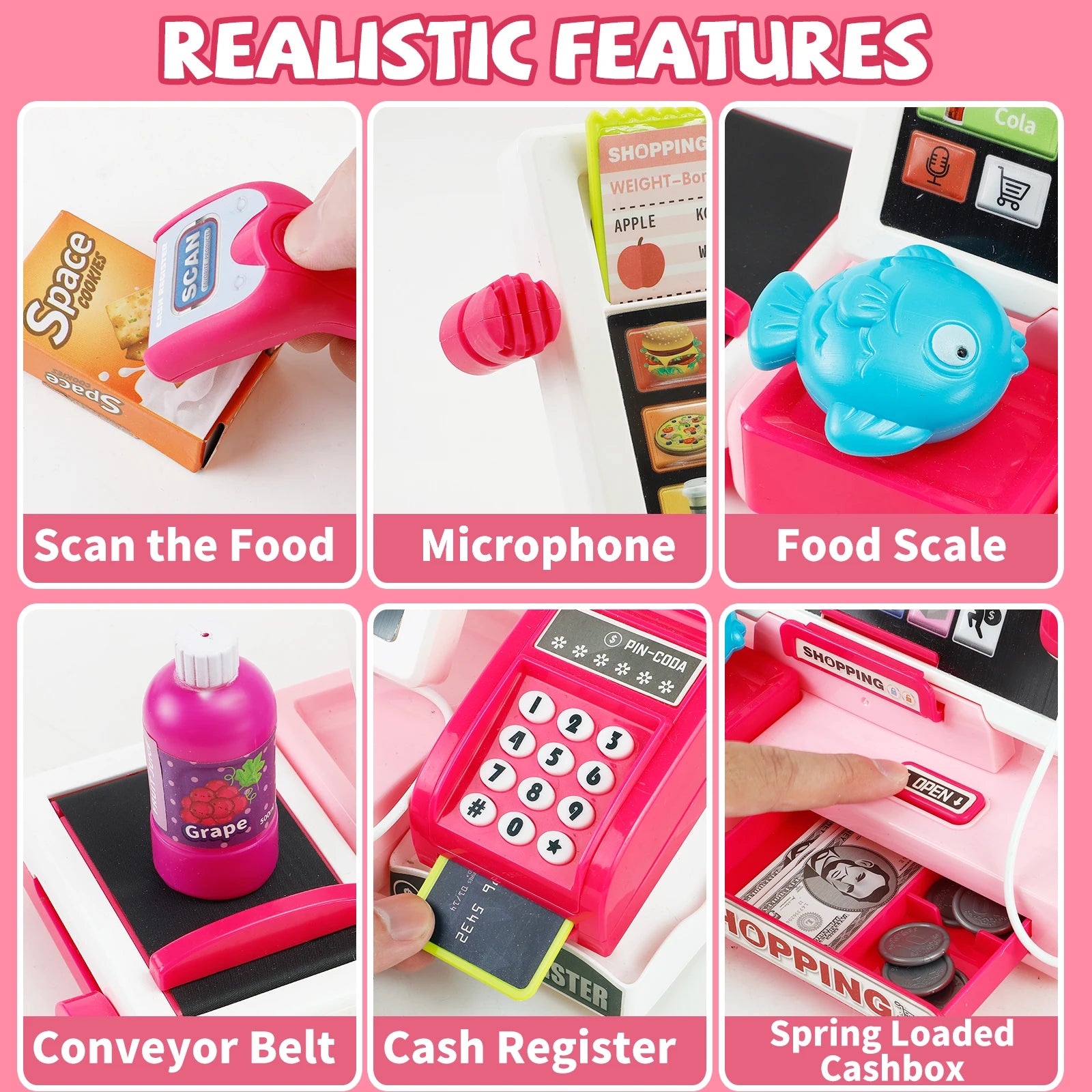 Electronic Cash Register Toy with Scanner, Calculator & Shopping Accessories