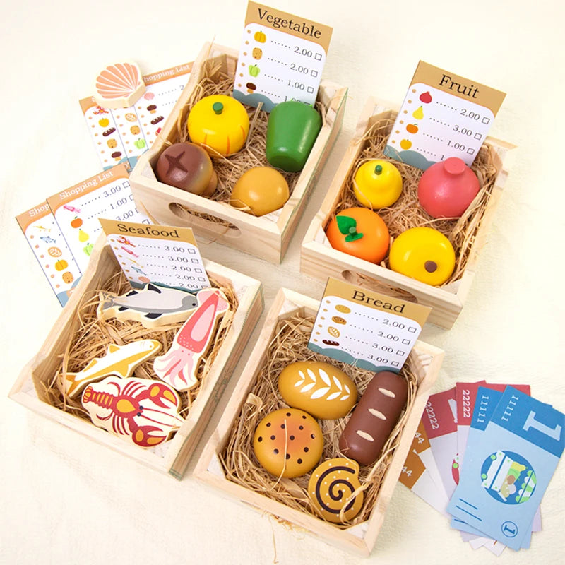 Wooden Kitchen Playset – Fruits, Vegetables, Bakery & Cooking Tools