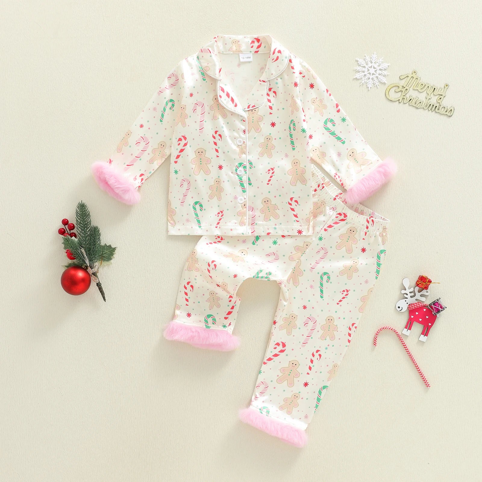 Pink Christmas Pajamas with fur cuffs