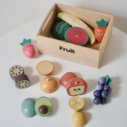 Wooden Kitchen Playset – Fruits, Vegetables, Bakery & Cooking Tools