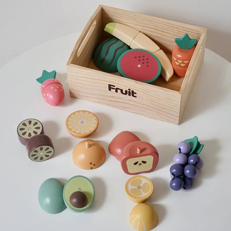 Wooden Kitchen Playset – Fruits, Vegetables, Bakery & Cooking Tools