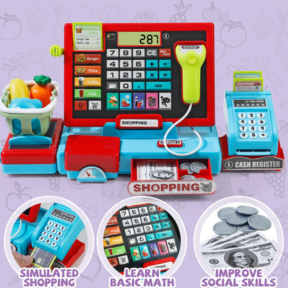 Electronic Cash Register Toy with Scanner, Calculator & Shopping Accessories