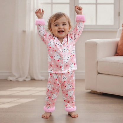 Pink Christmas Pajamas with fur cuffs