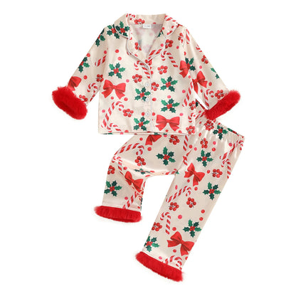 Christmas Magic Pajamas with Candy Cane & Holly Details