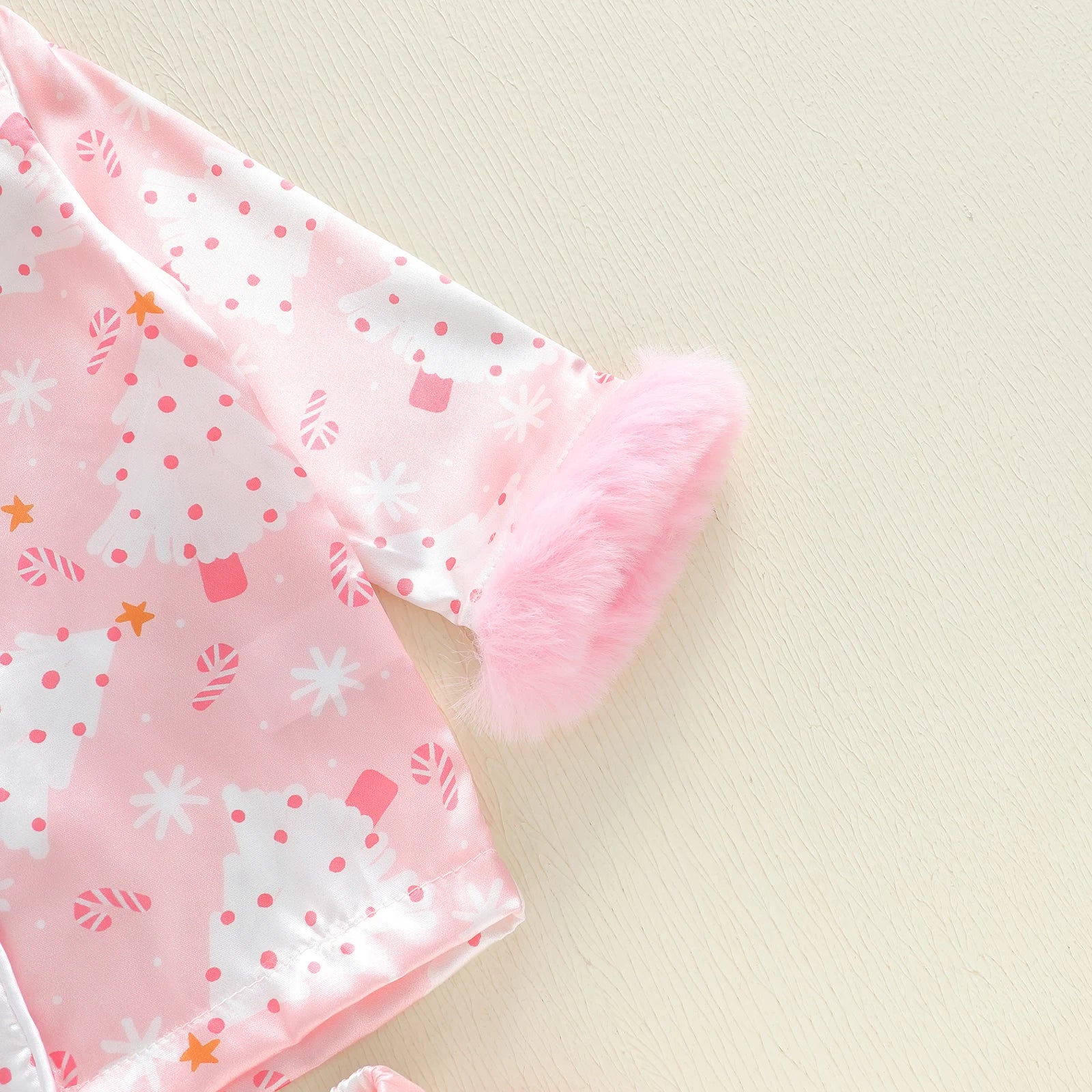 Pink Christmas Pajamas with fur cuffs