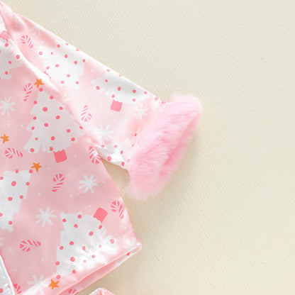 Pink Christmas Pajamas with fur cuffs
