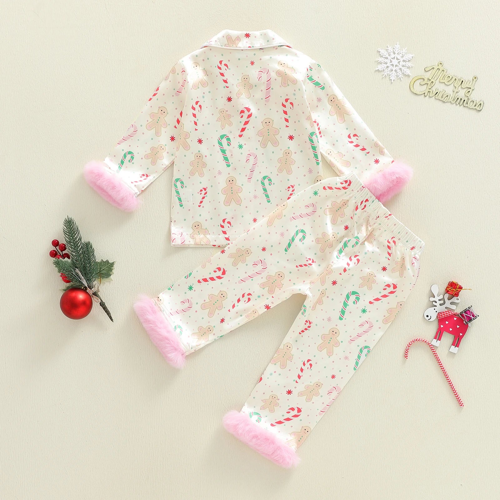 Pink Christmas Pajamas with fur cuffs