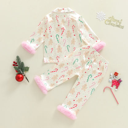 Pink Christmas Pajamas with fur cuffs