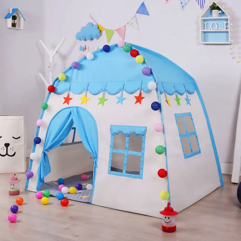 Kids Playhouse Tent with Windows and Curtains
