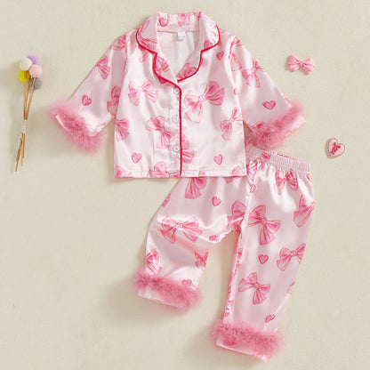 Satin Pajamas with Bow and Heart