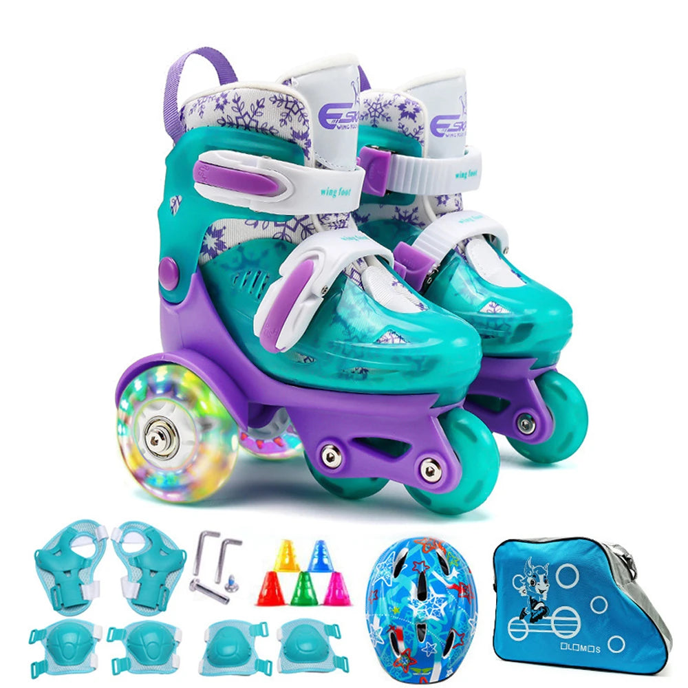 Kids 2-in-1 Roller Skates with LED Lights & Safety Gear