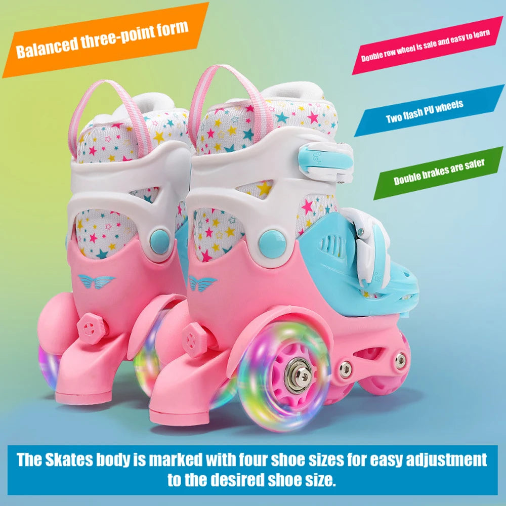 Kids 2-in-1 Roller Skates with LED Lights & Safety Gear