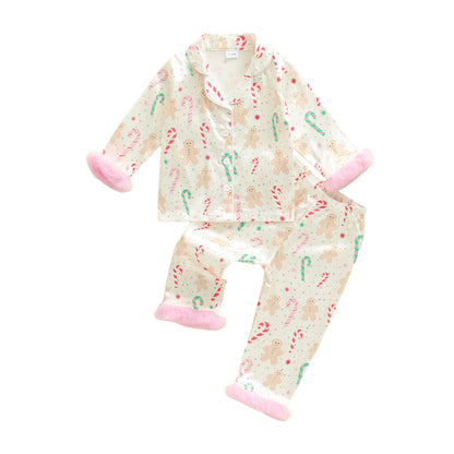 Pink Christmas Pajamas with fur cuffs