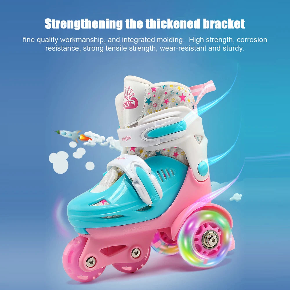 Kids 2-in-1 Roller Skates with LED Lights & Safety Gear