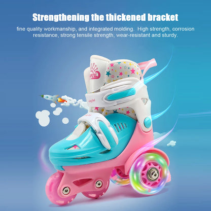 Kids 2-in-1 Roller Skates with LED Lights & Safety Gear