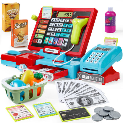Electronic Cash Register Toy with Scanner, Calculator & Shopping Accessories