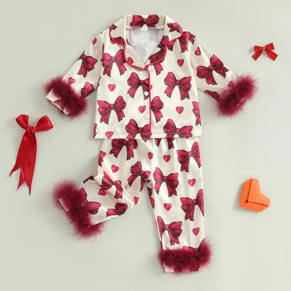 Satin Pajamas with Bow and Heart