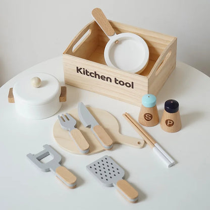 Wooden Kitchen Playset – Fruits, Vegetables, Bakery & Cooking Tools