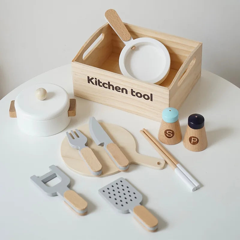 Wooden Kitchen Playset – Fruits, Vegetables, Bakery & Cooking Tools