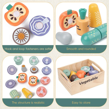 Wooden Kitchen Playset – Fruits, Vegetables, Bakery & Cooking Tools