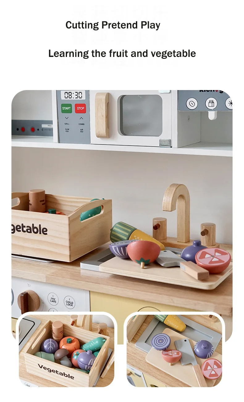 Wooden Kitchen Playset – Fruits, Vegetables, Bakery & Cooking Tools