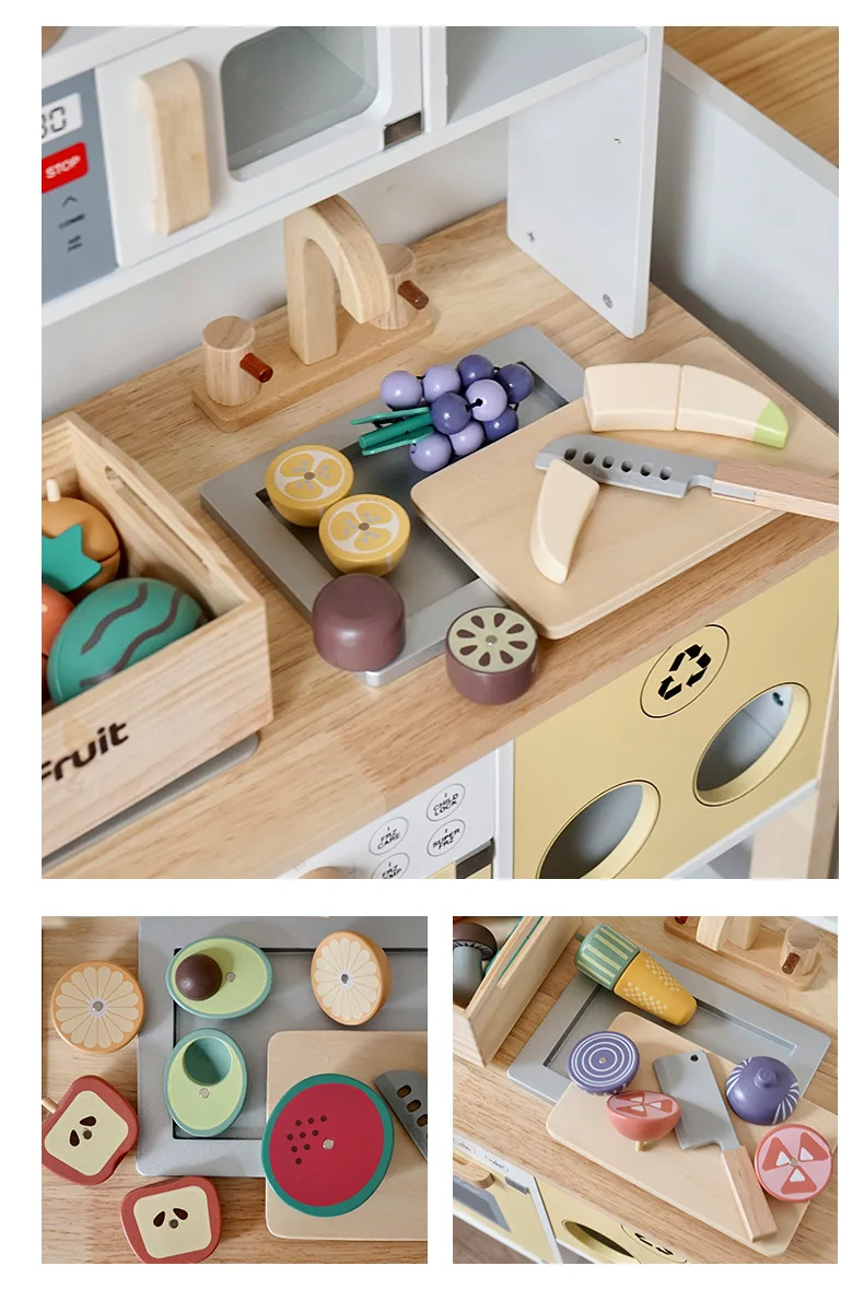 Wooden Kitchen Playset – Fruits, Vegetables, Bakery & Cooking Tools
